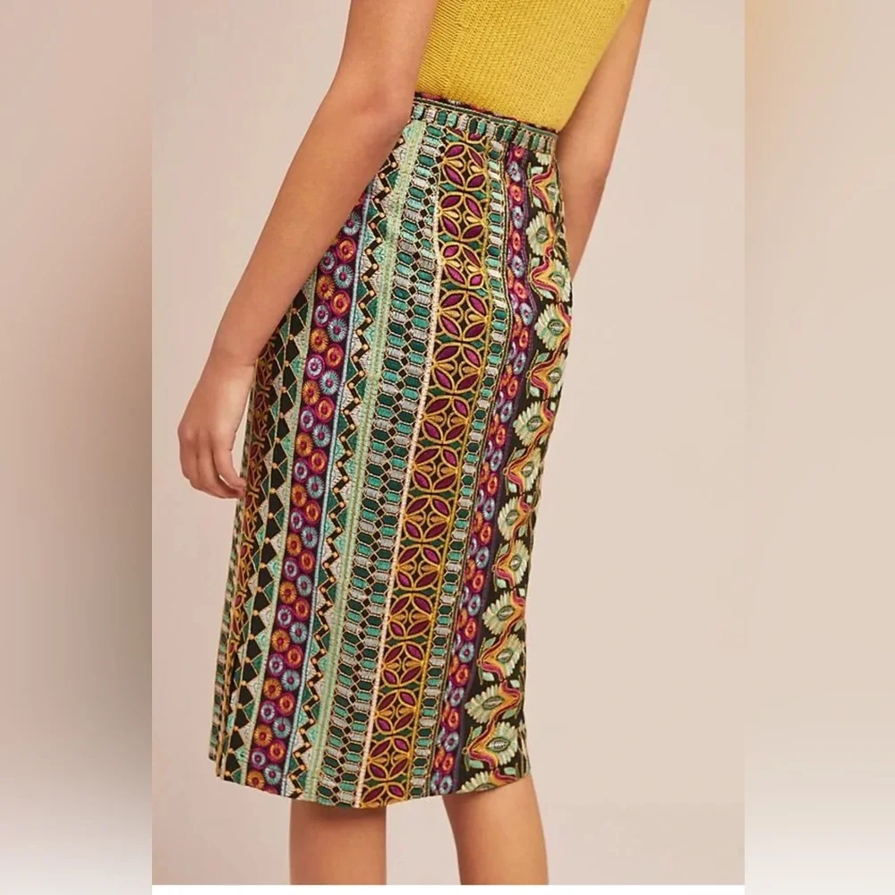 EUC Anthropologie Vanessa Virginia Moroccan Nights Embroidered  Pencil Skirt - Picture 2 of 10